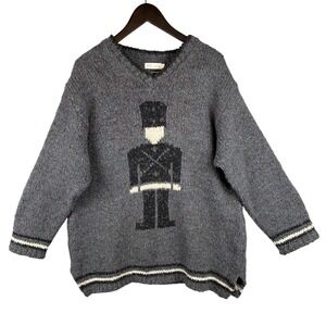 Vtg Relais Sweater Women XL Toy Soldier Gray Marled Christmas Grandpa‎ Chunky